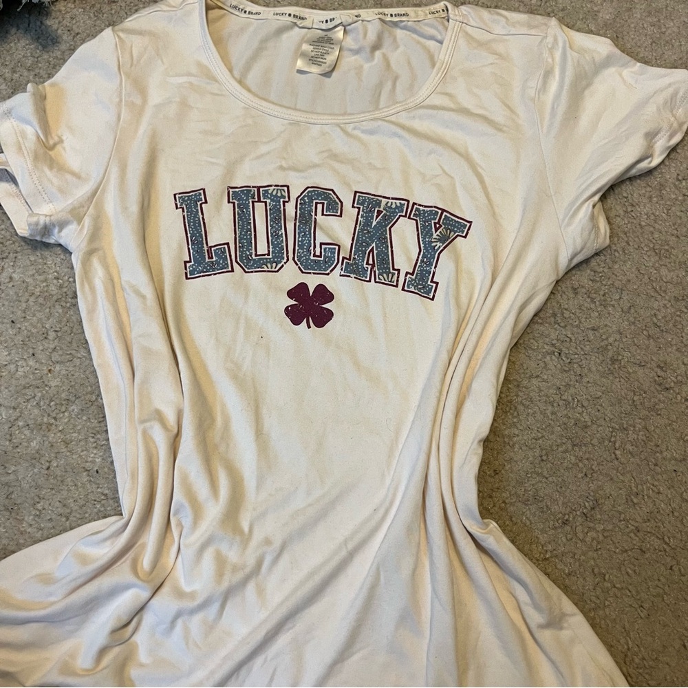 Lucky Graphic Tank and Blue Printed Drawstring Shorts and top pajama set - Picture 4 of 7